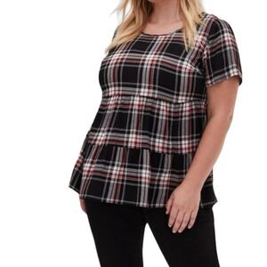 *Torrid Tiered Plaid Crepe Top Sz.1X